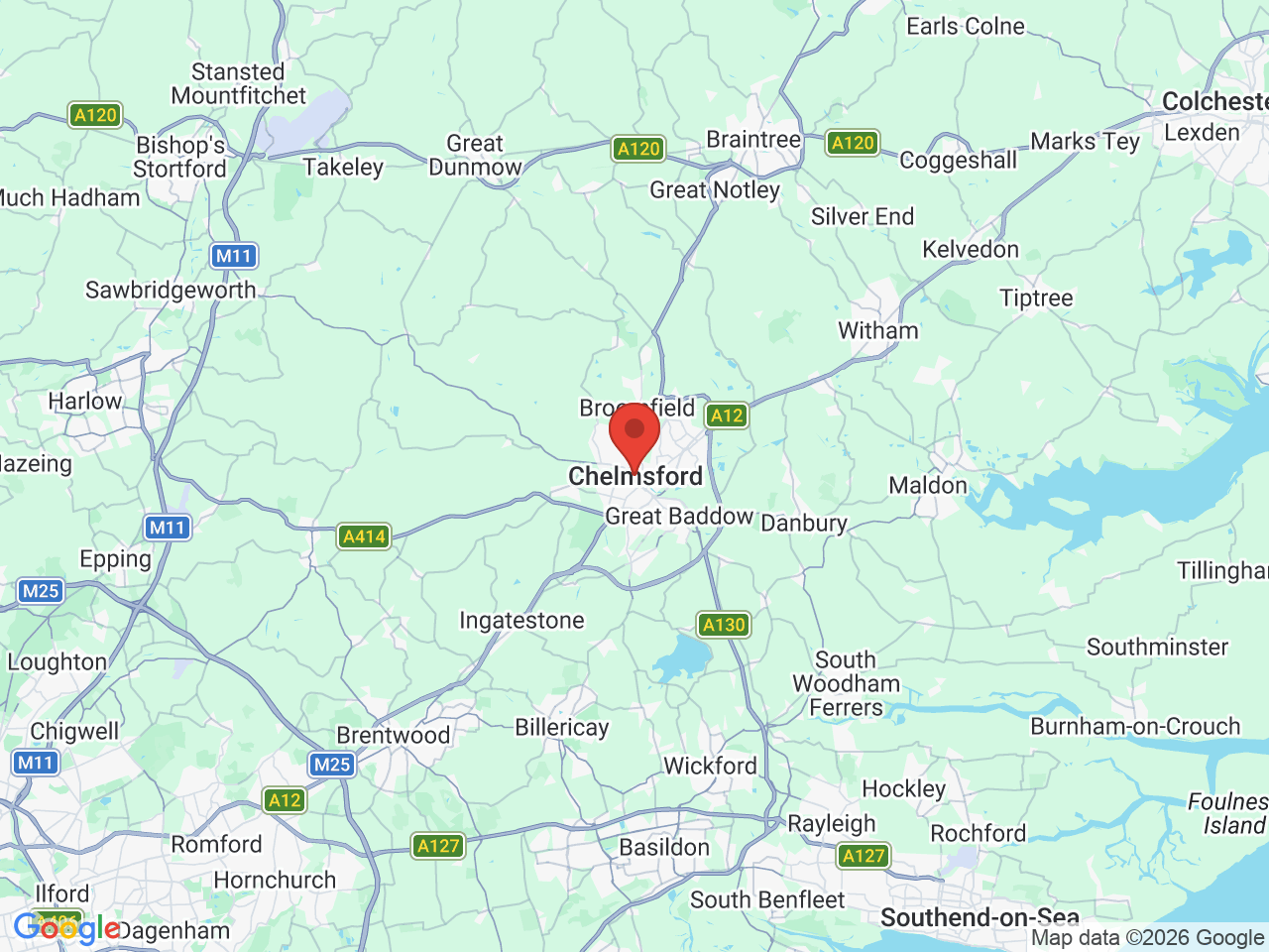 Map showing Jenny Electrical's location in Chelmsford & the surrounding area